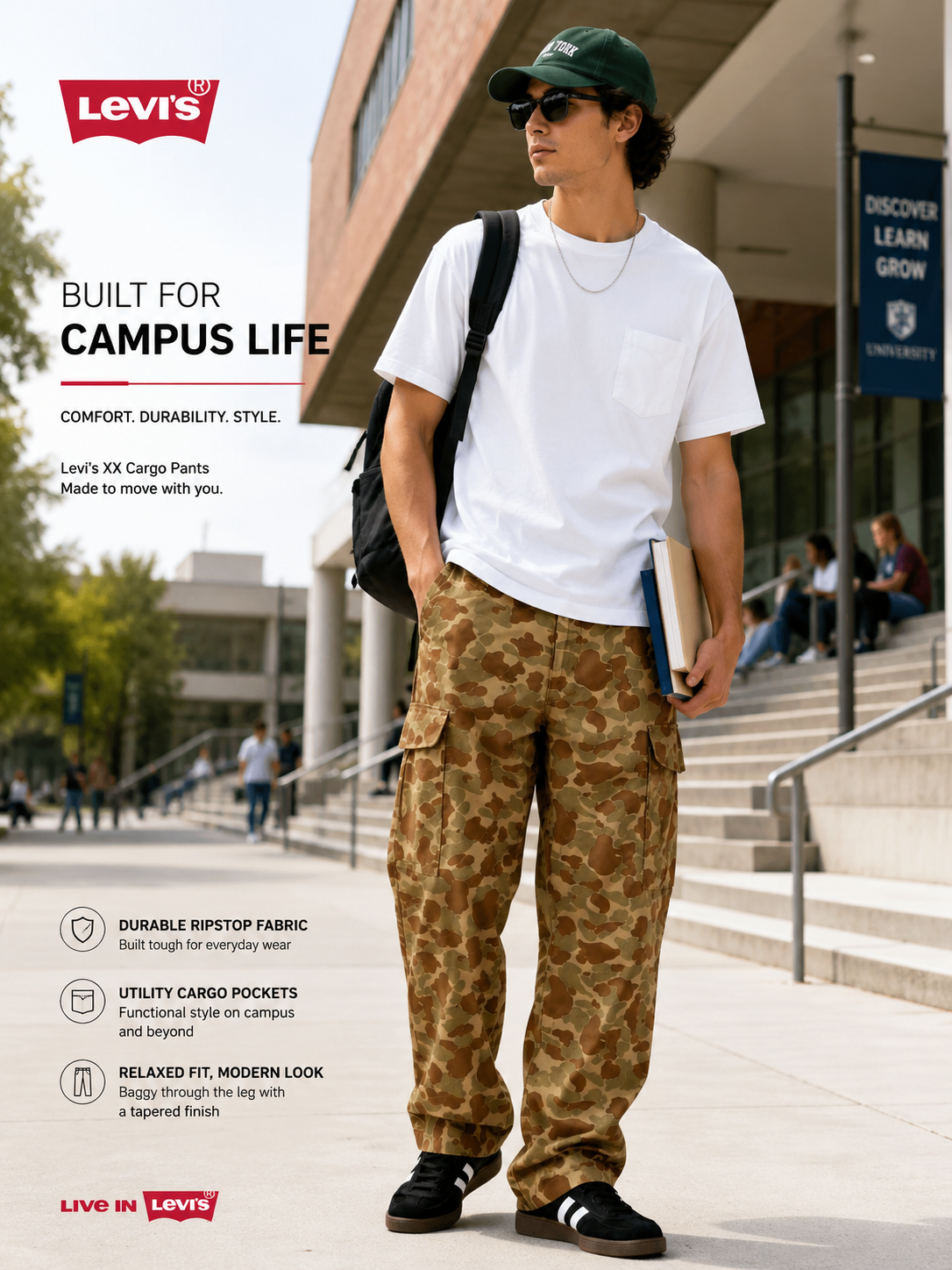 Levis XX Cargo Baggy Pants Mens Duck Camo Ripstop Tapered Leg New NWT