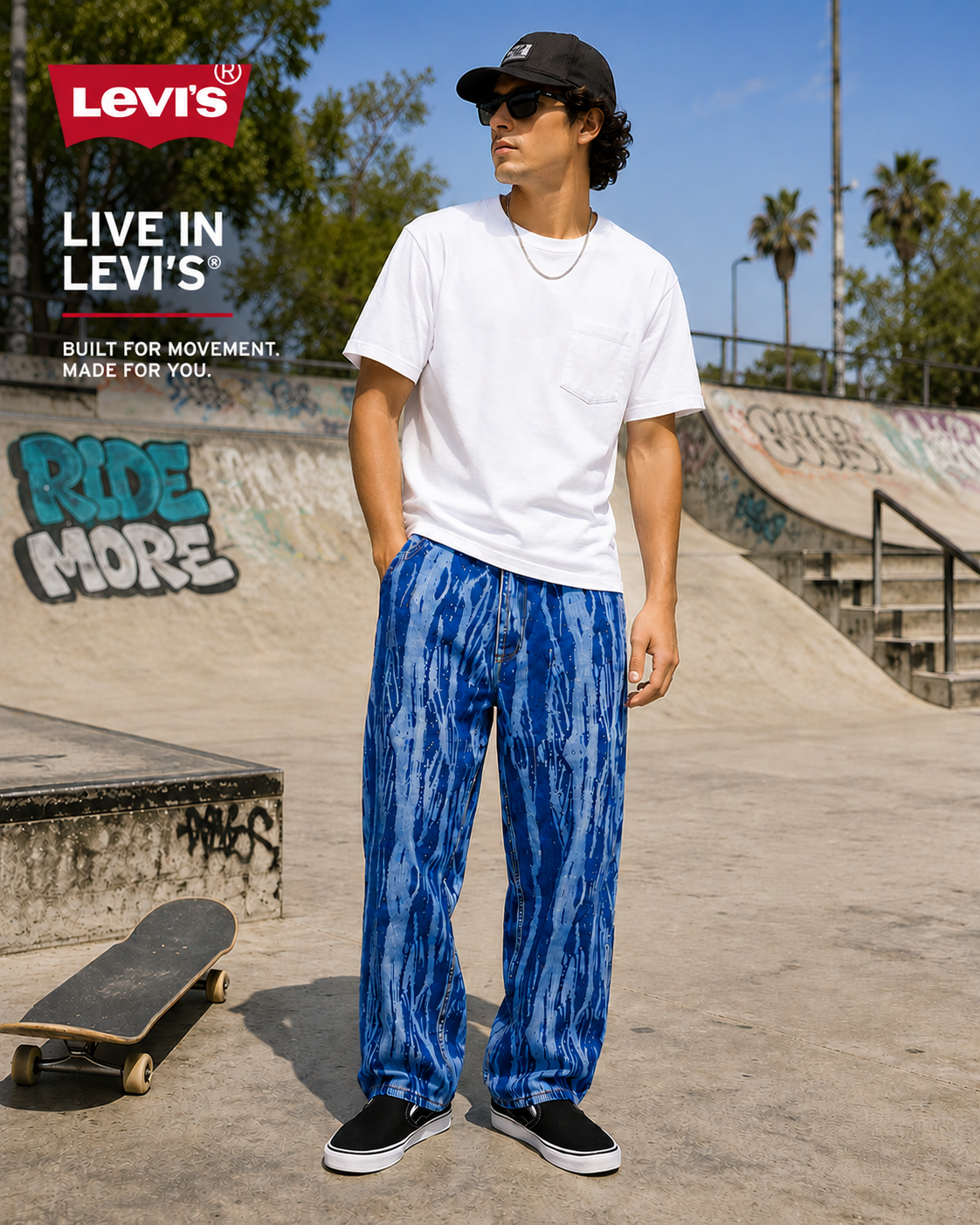 Levi's Men's Skate Carpenter Baggy Jeans Blue Abstract Wash Relaxed Fit New