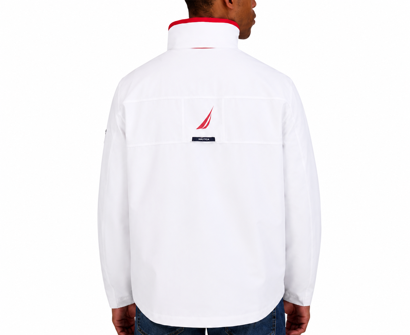 Nautica Sailing Jacket Men's L Full Zip White Tuck Away Hood MSRP