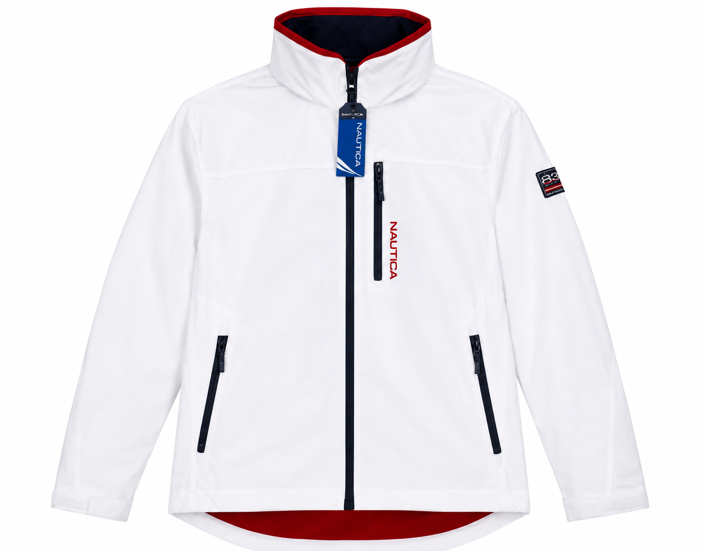Nautica Sailing Jacket Men's L Full Zip White Tuck Away Hood MSRP